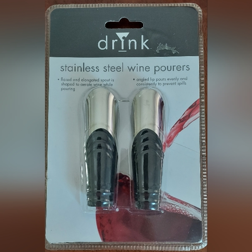 Drink Stainless Steel Wine Pourers Set 2 New Barware Beverage Party Utensil